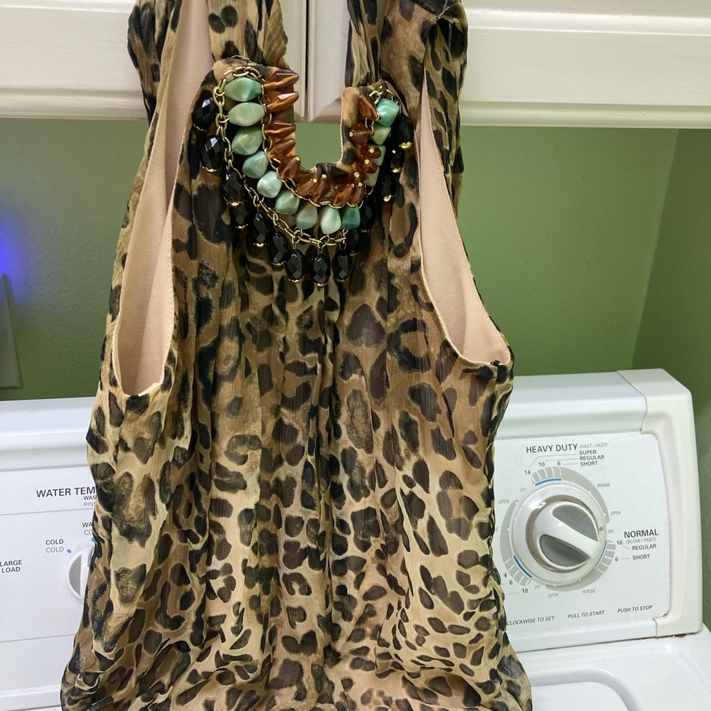 Leopard Print Sleeveless Crop Top with Beaded Neckline